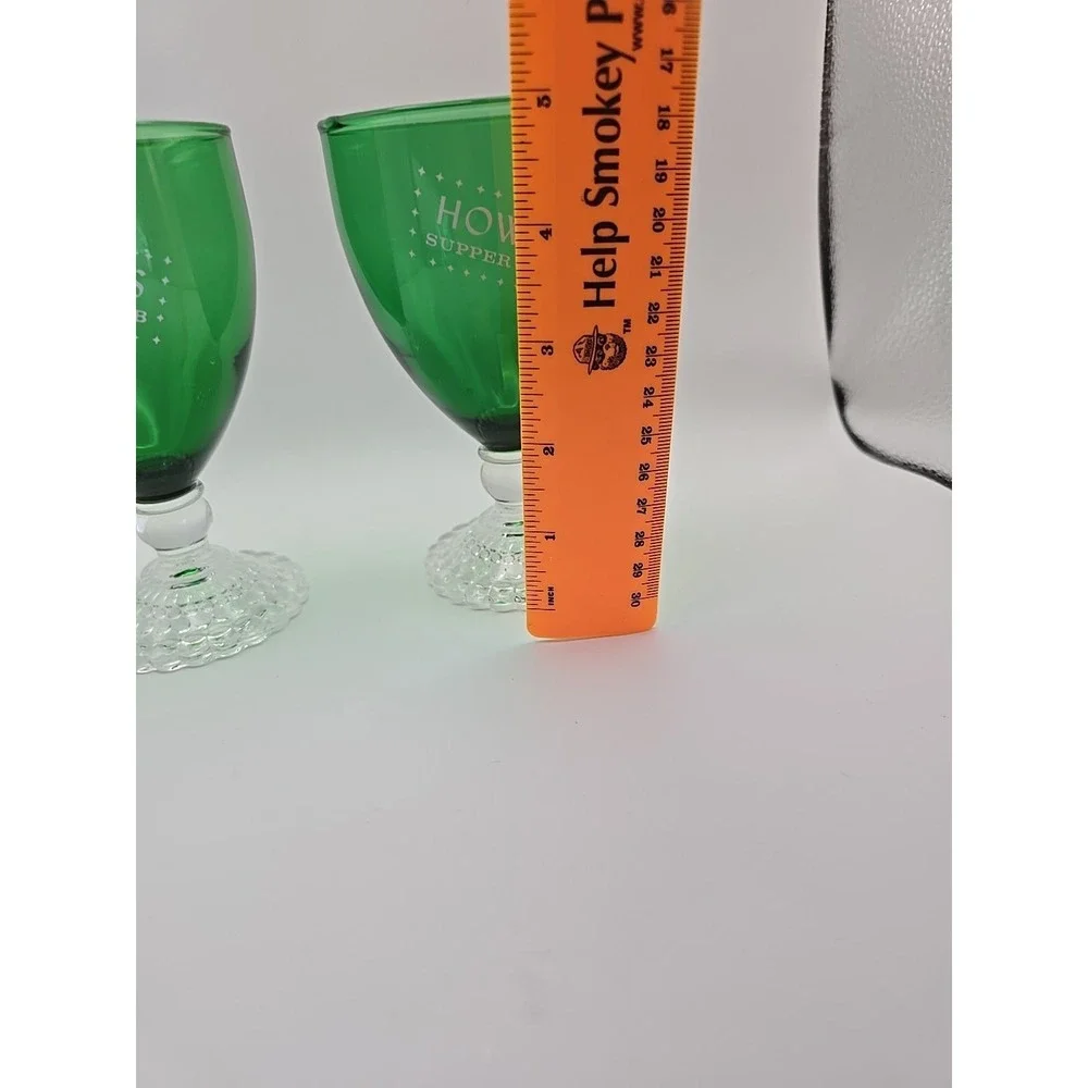 2 Vintage Anchor Hocking Emerald Green Footed Glass Goblet ‎ Howies Supper Club
